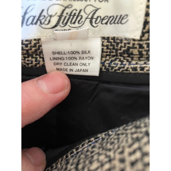 Saks Fifth Avenue Sanyo Houndstooth Skirt Pure Silk Size 4 career - Picture 7 of 9